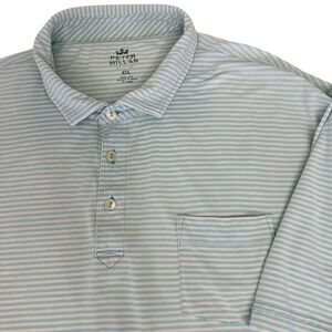 Peter Millar Polo Shirt Mens XXL Light Blue Striped Cotton‎ Stretch Chest Pocket